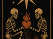 Digital illustration of The Star tarot card — two skeletons intertwined beneath a golden star with a flaming heart between them, symbolizing hope, rebirth, alchemy, and connection after destruction. We Morning Stars cyber-occult style.